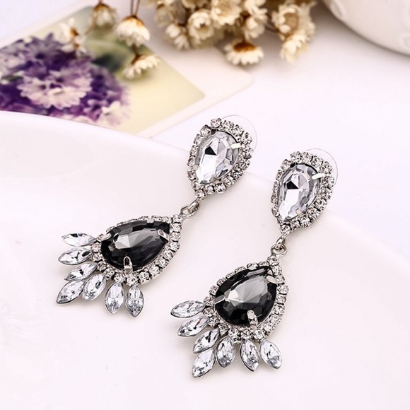 Grey Gem Silver Prom Bridal Stud Earrings - Picture 2 of 5